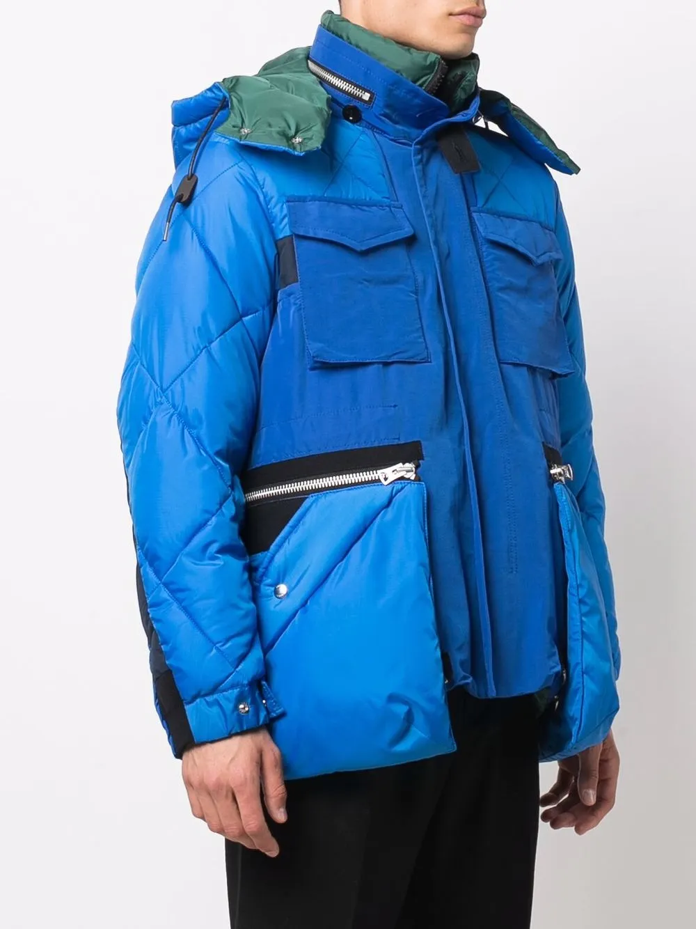 Shop Sacai Panelled Oversize-pocket Padded Jacket In 蓝色