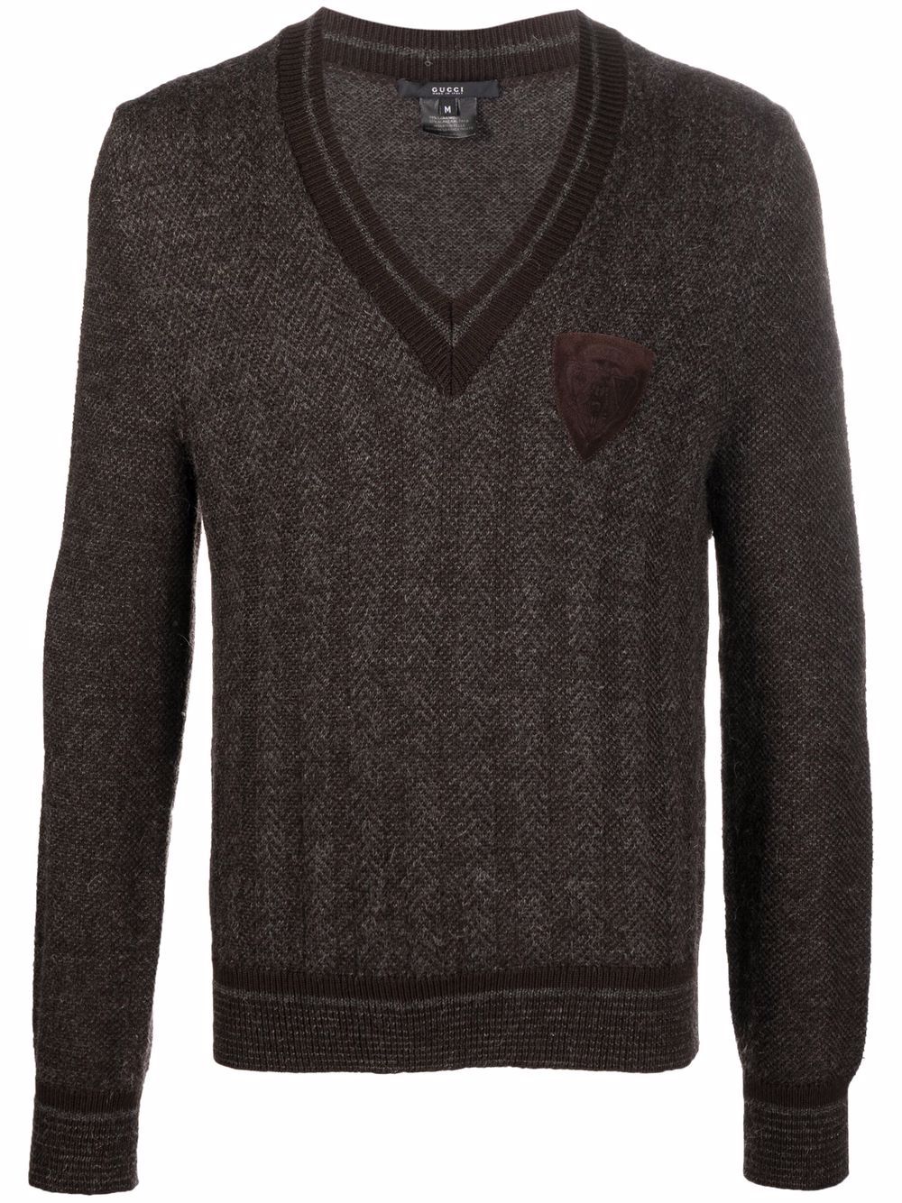 Pre-owned Gucci 2000s V-neck Wool Jumper In Brown