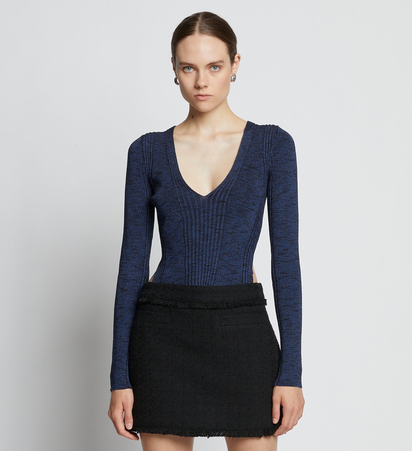 Melange Rib V-Neck Top