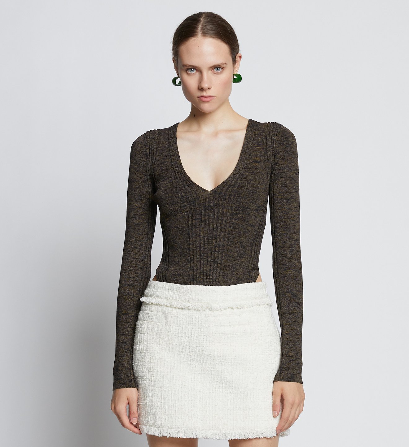 Melange Rib V-Neck Top