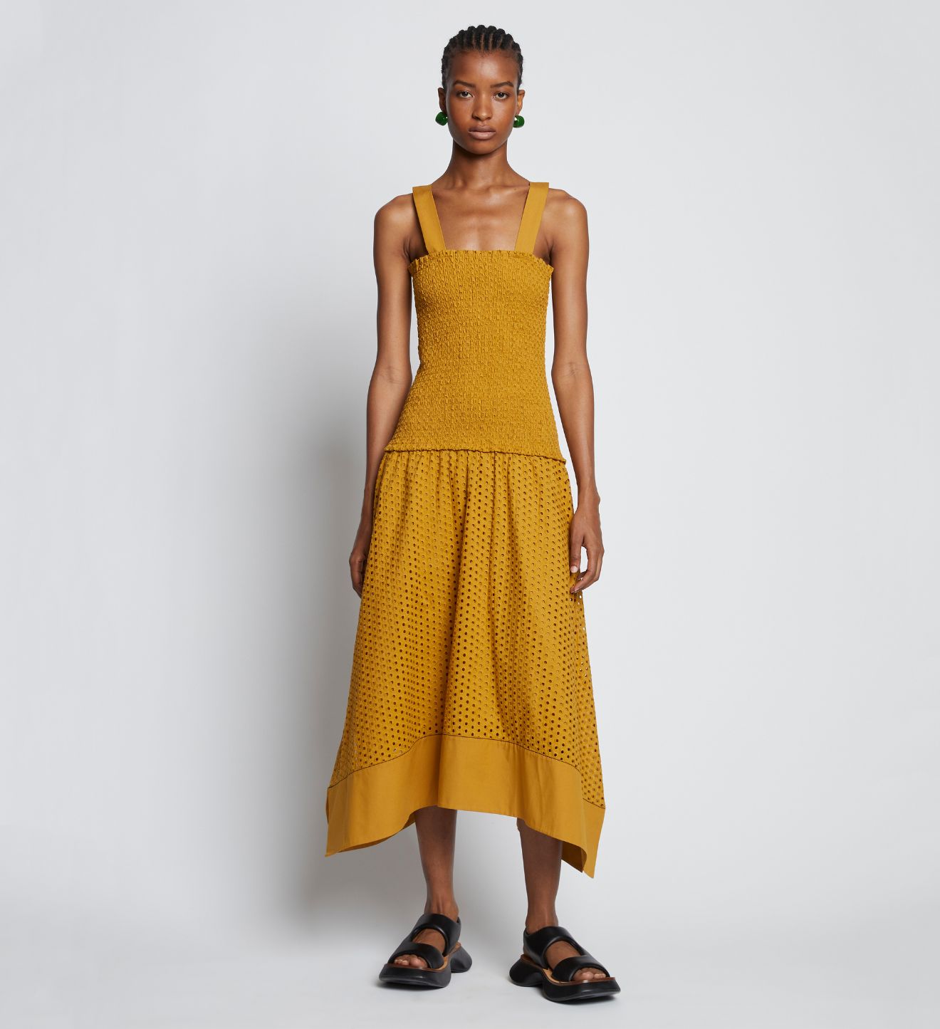 yellow broderie anglaise dress