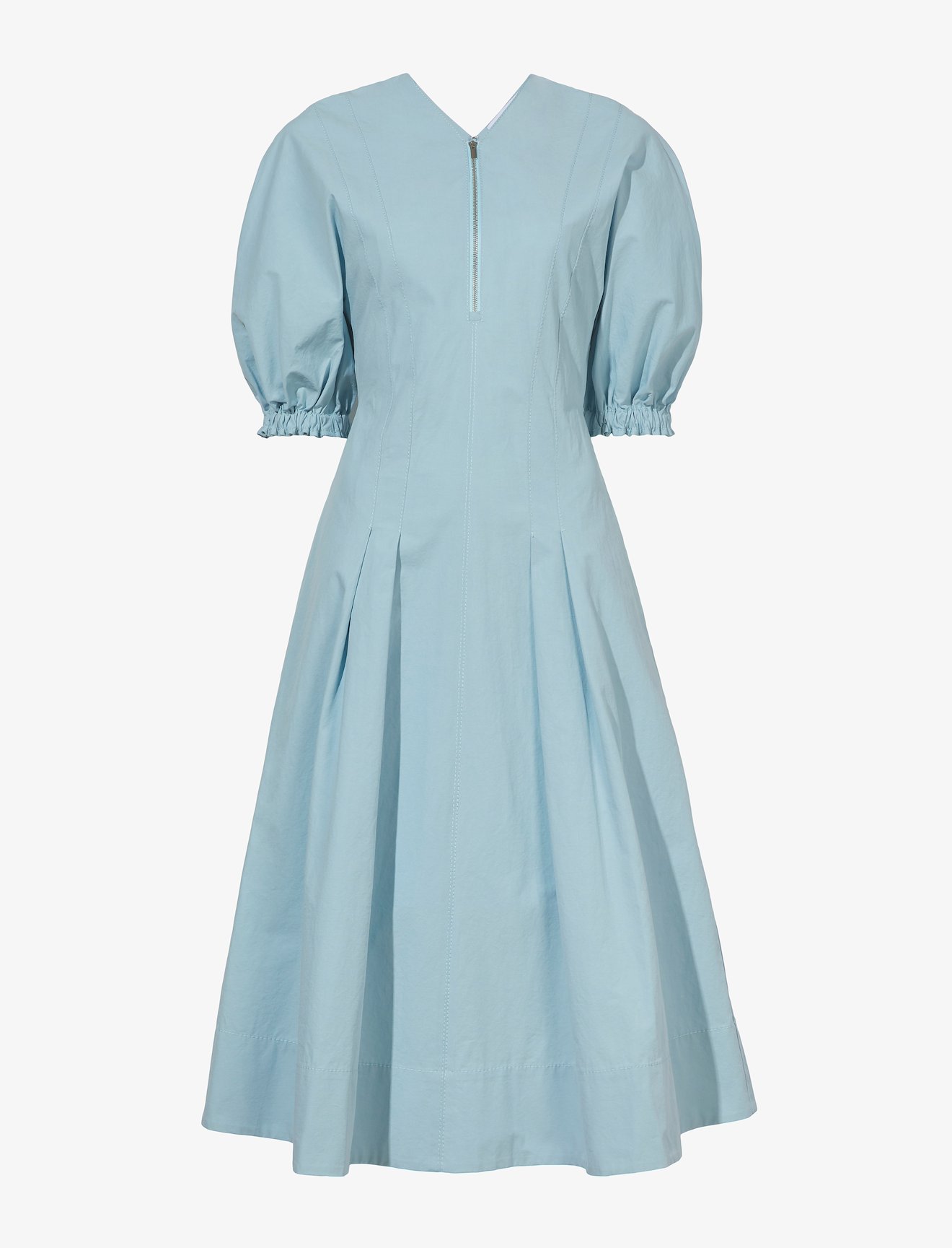 Cotton Linen Puff Sleeve Dress in blue | Proenza Schouler