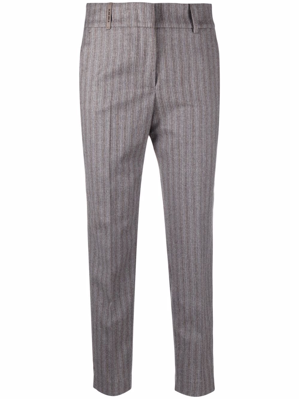 Peserico Striped Slim-fit Cropped Trousers In Grau