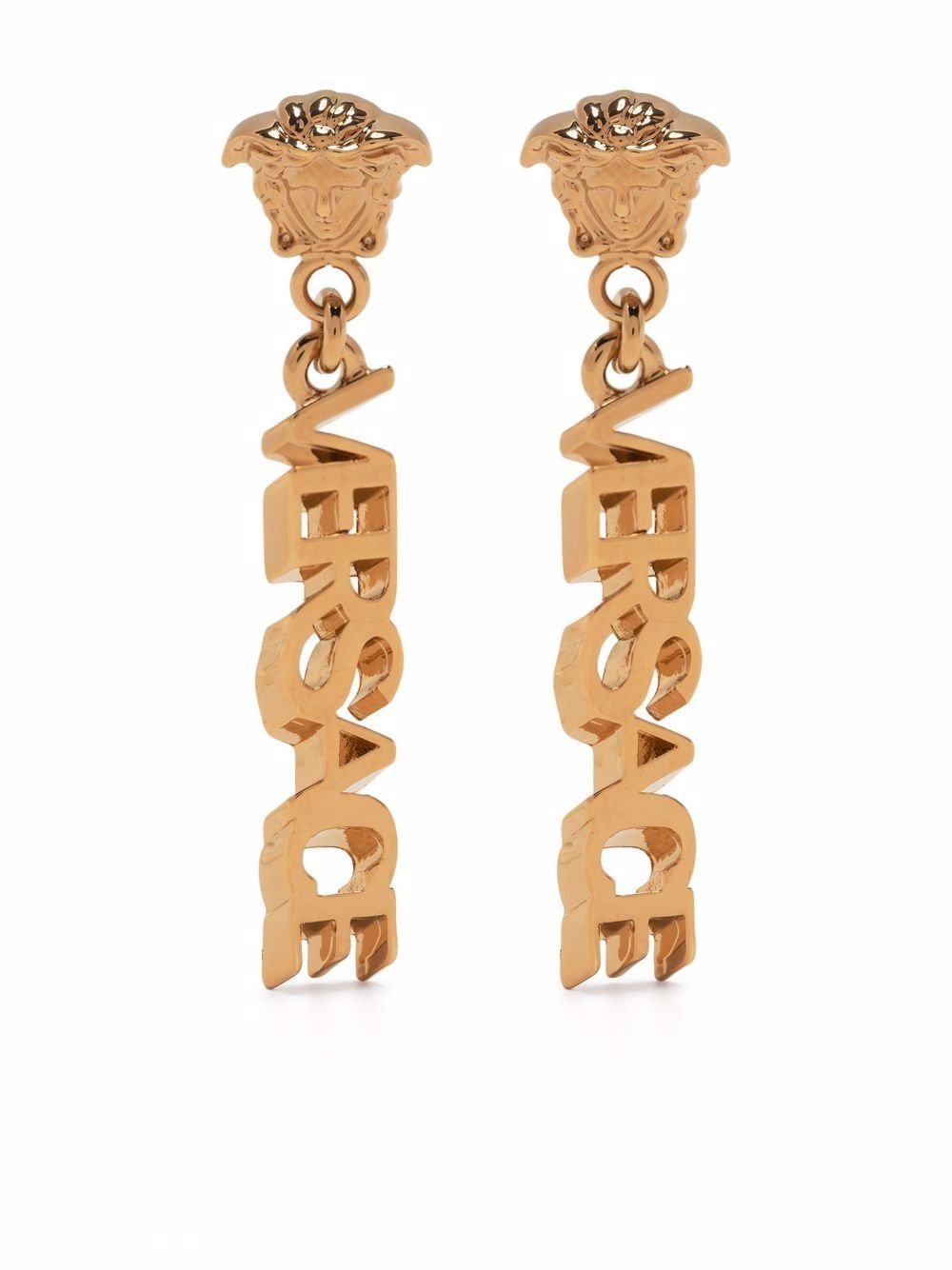 Versace logo drop earrings gold MODES