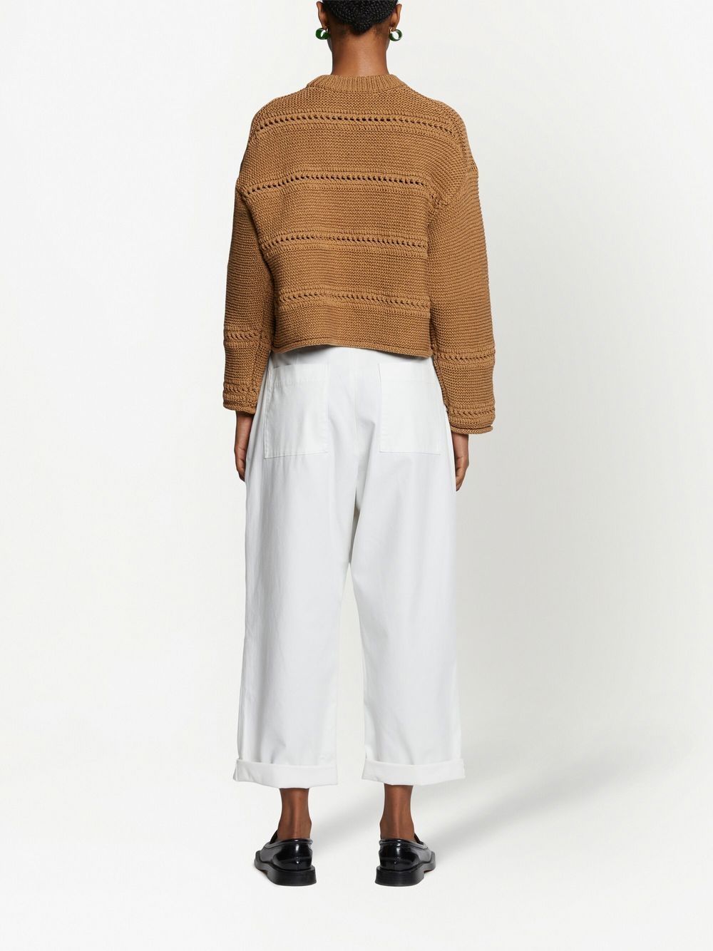 Shop Proenza Schouler White Label Striped Open-knit Crew-neck Jumper In Brown