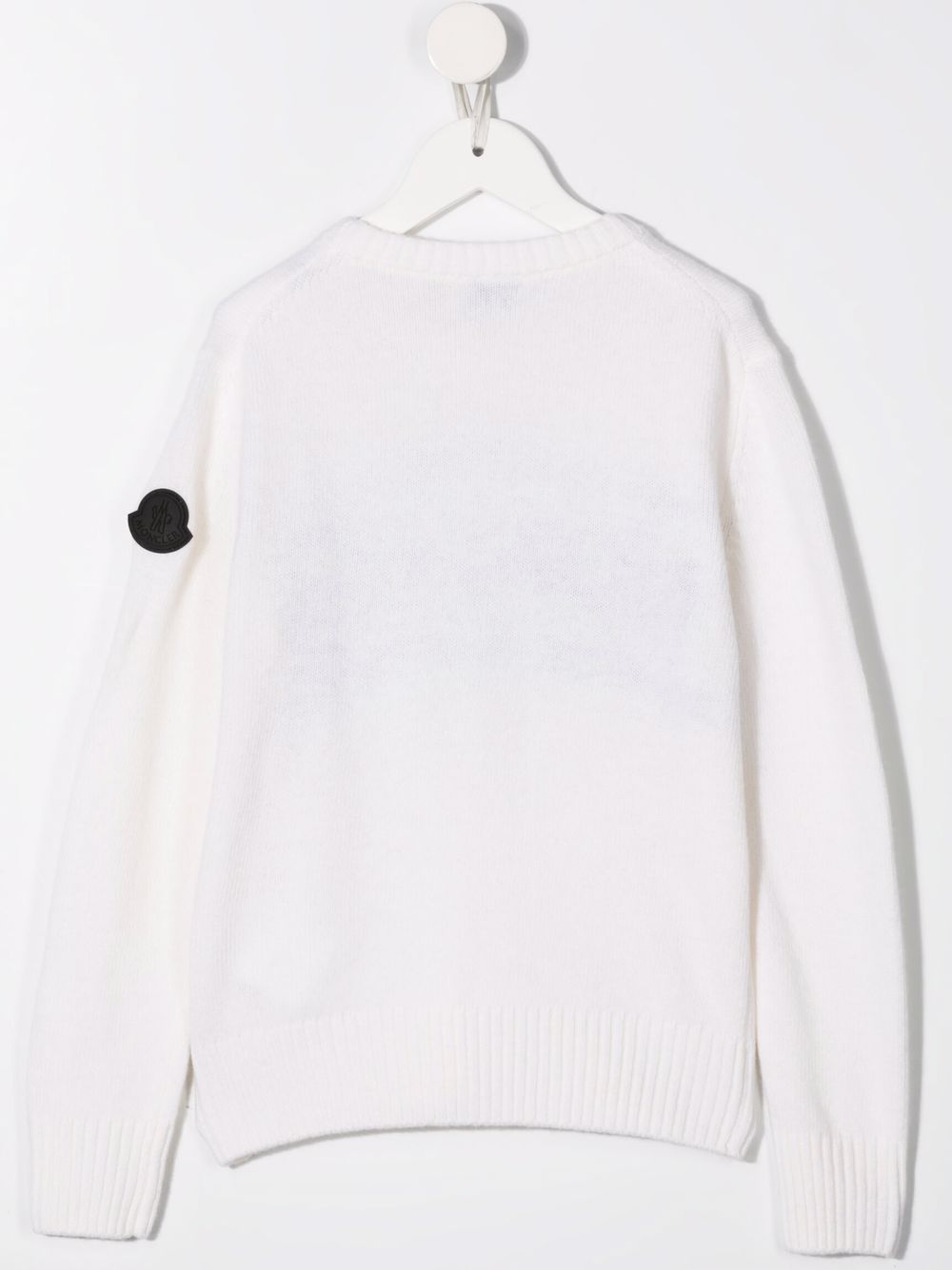 Shop Moncler Logo Intarsia Virgin Wool Jumper In White