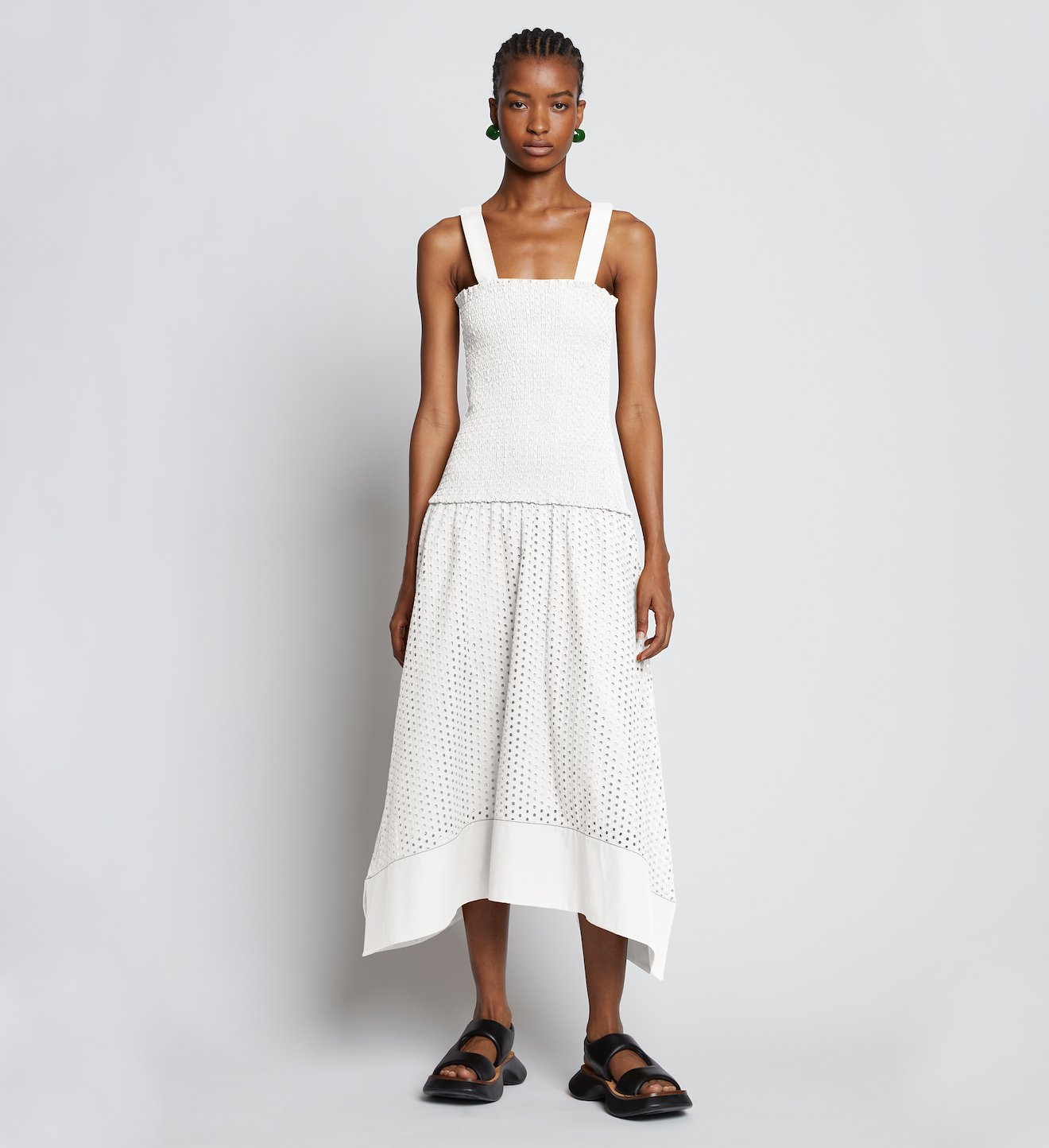 Broderie Anglaise Smocked Dress in white | Proenza Schouler