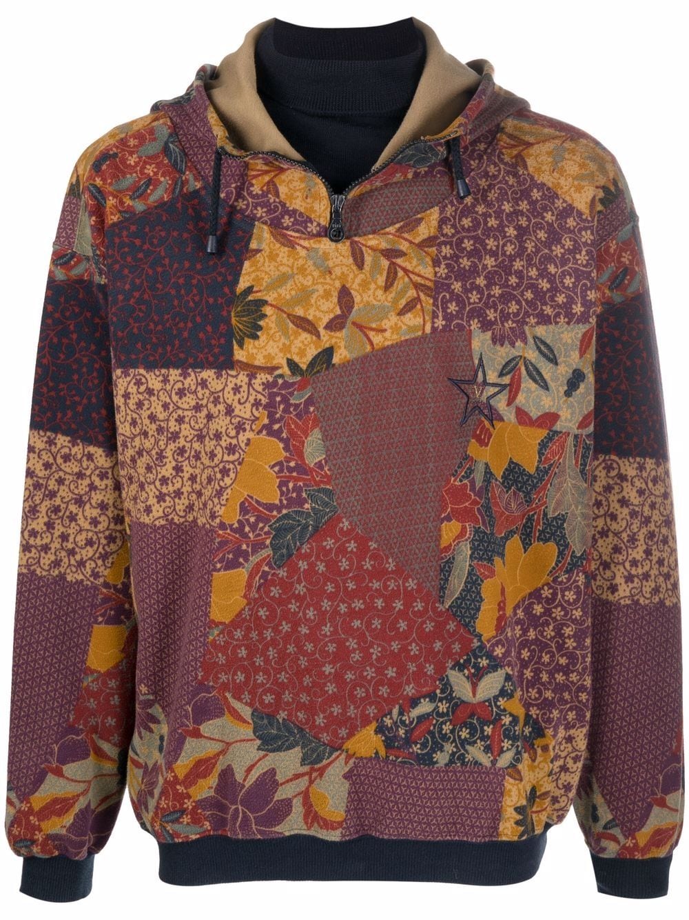 Pre-owned Valentino 2000s Patchwork Print Drawstring Hoodie In Neutrals