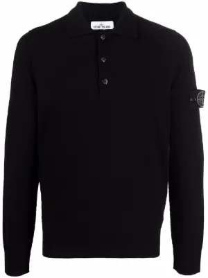 Stone island long sleeve polo with badge on arm Clearance