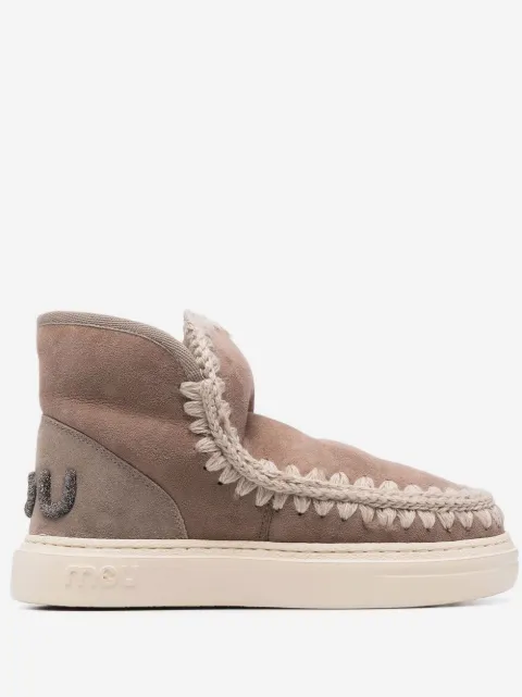 Mou crochet stitch-trim sneaker boots