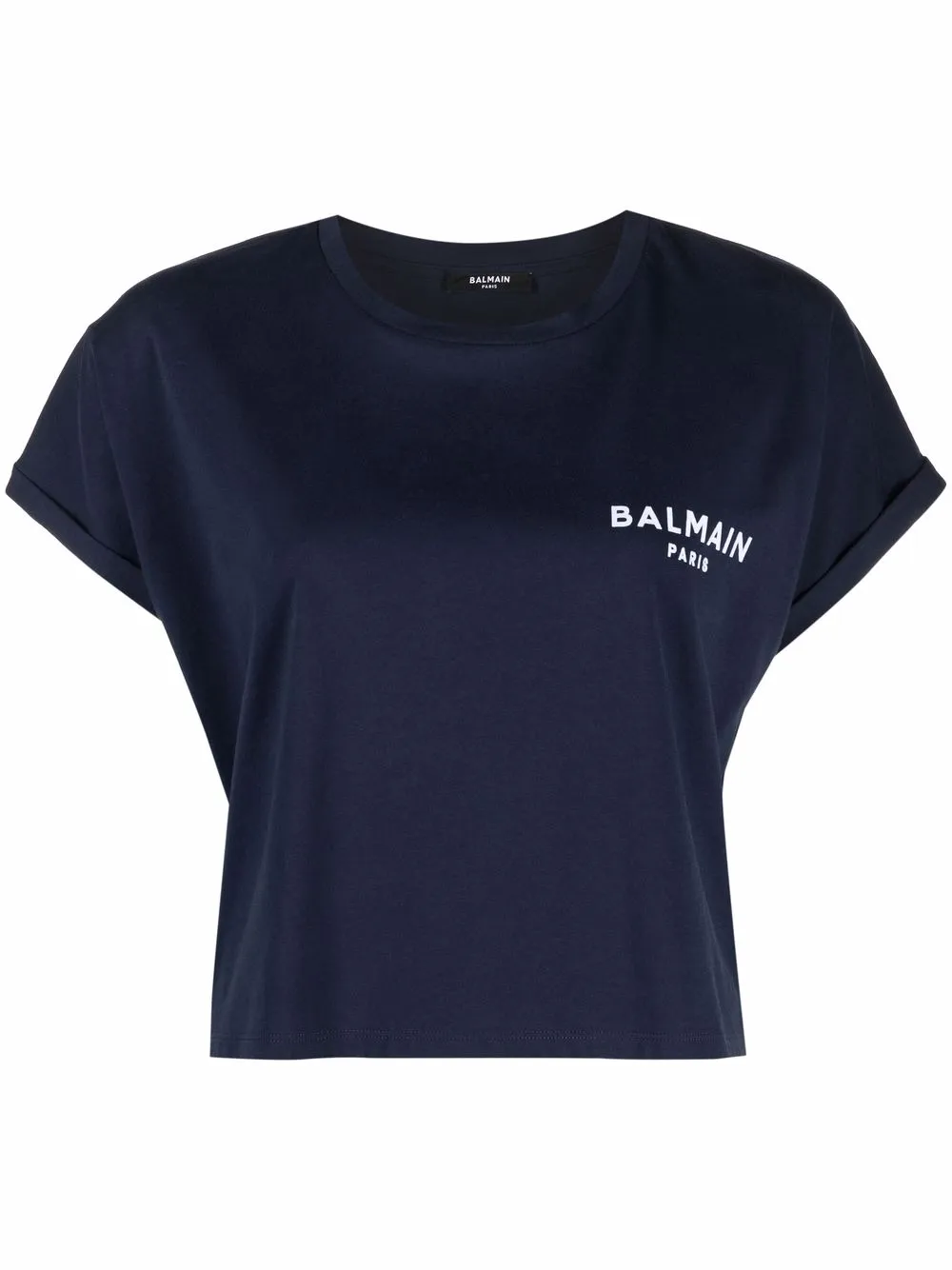 

Balmain flocked-logo cropped short-sleeve T-shirt - Blue