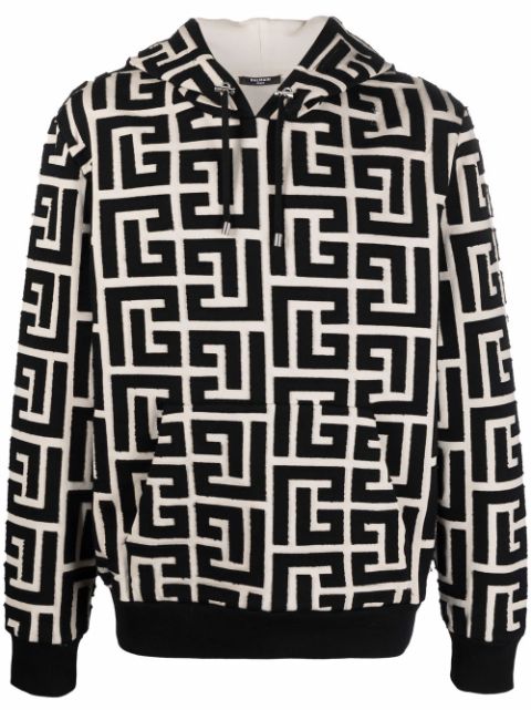 Balmain monogram-print hoodie Men