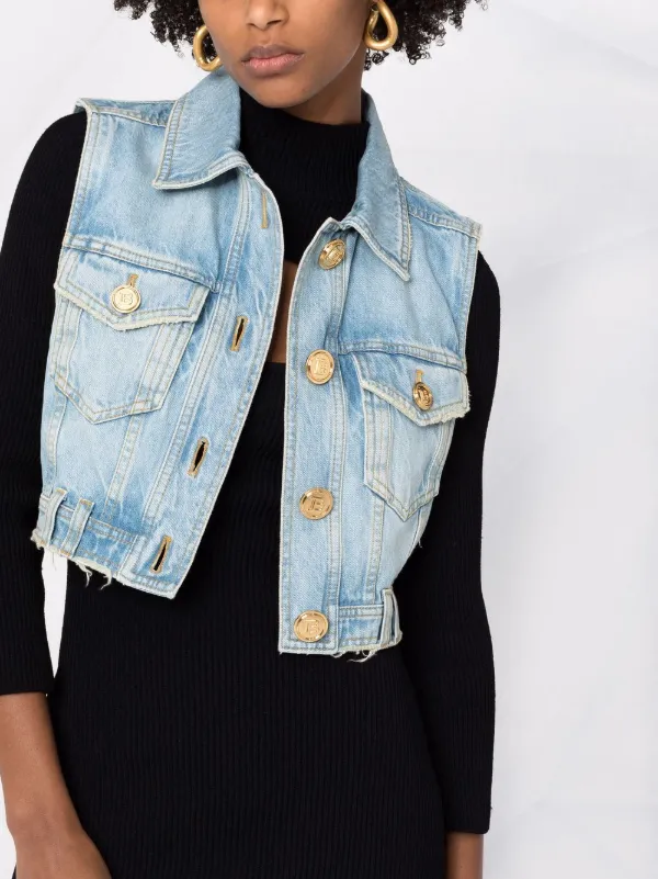 Balmain sleeveless cropped denim jacket 