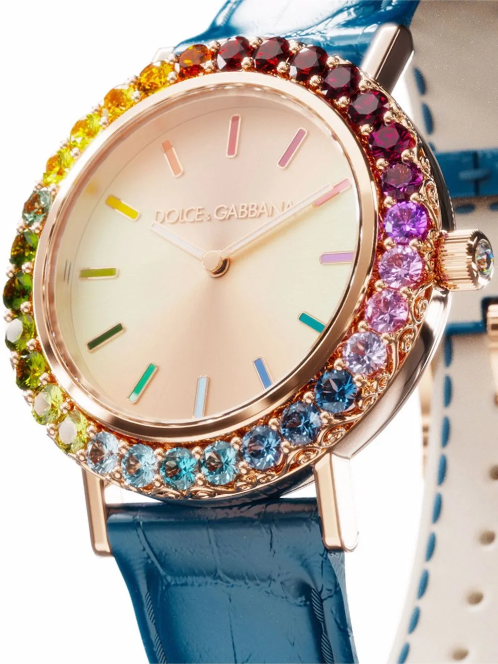 Dolce & Gabbana Iris Crystal-embellished 34mm In Blue
