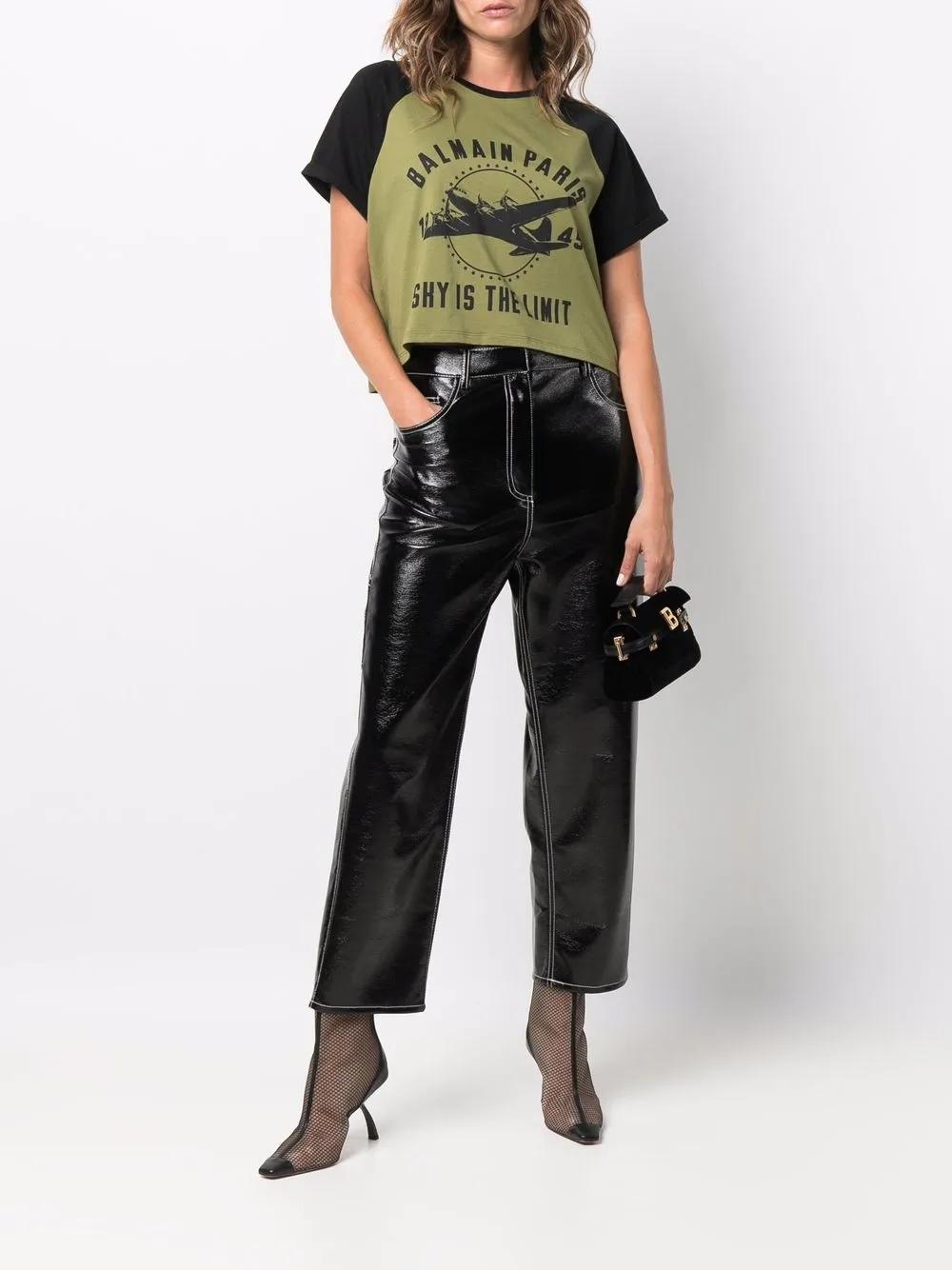 фото Balmain укороченная футболка с графичным принтом