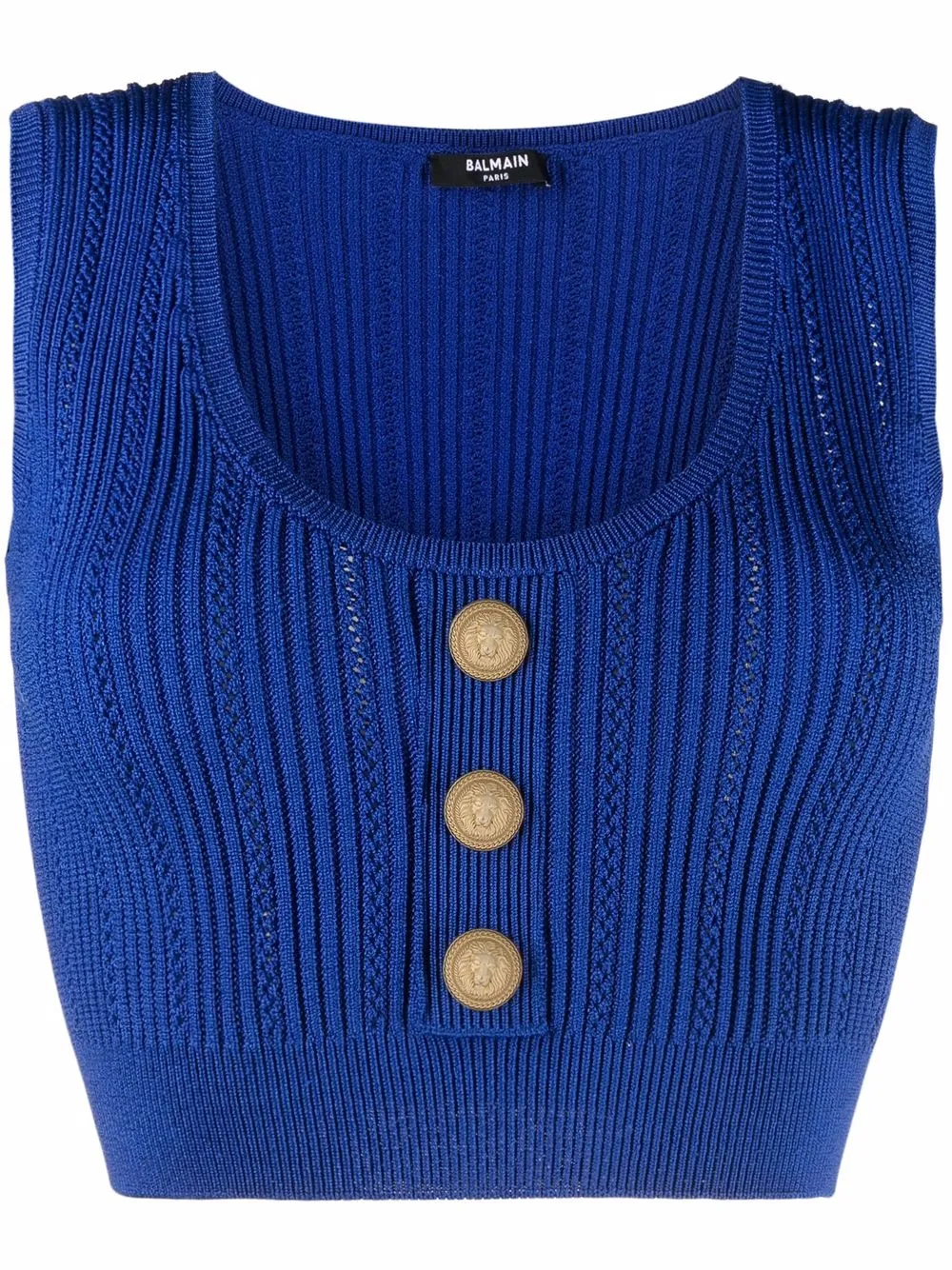 

Balmain ribbed-knit cropped top - Blue