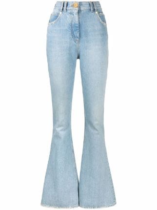 Balmain Monogram-print high-waist Bootcut Jeans - Farfetch