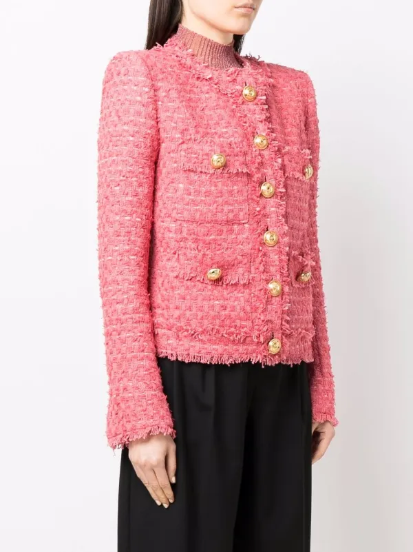 Balmain Collarless Tweed Jacket - Pink
