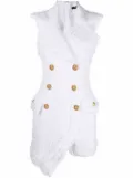 Balmain decorative button tweed dress - White