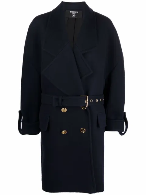 Balmain large belted wool coat