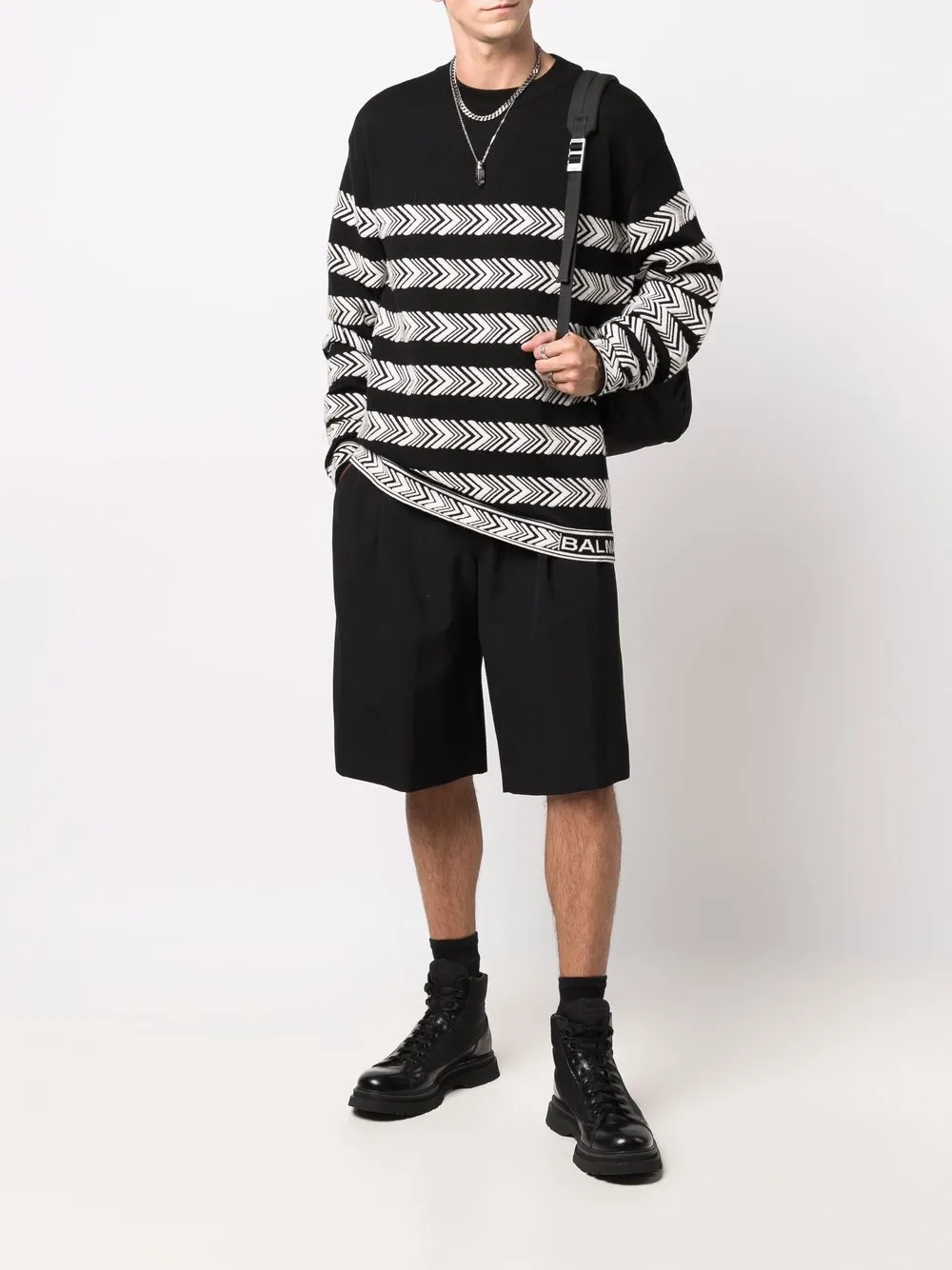 Balmain Intarsia trui - Zwart