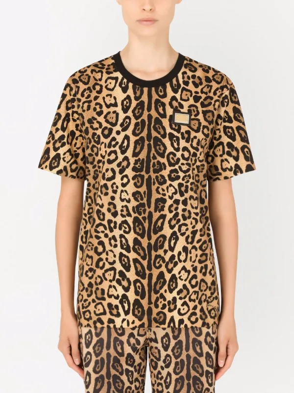 Dolce Gabbana leopard print short sleeve T shirt women Cotton 38 Brown