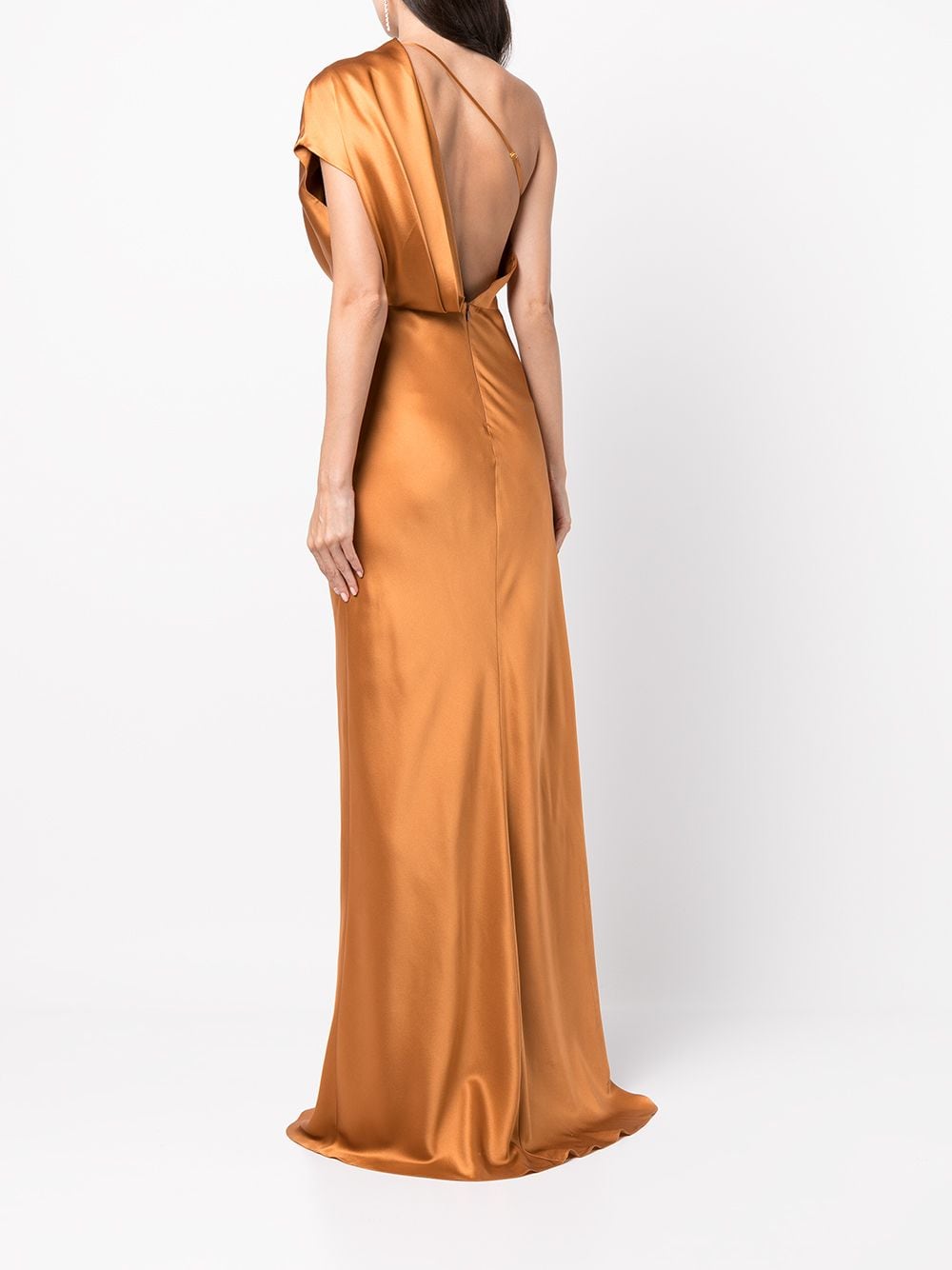 Shop Michelle Mason Silk Asymmetrical Gathered Gown In Braun