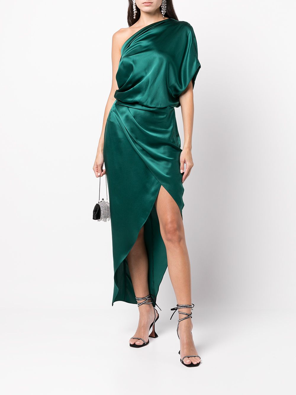 Shop Michelle Mason Draped Silk Midi Dress In Grün