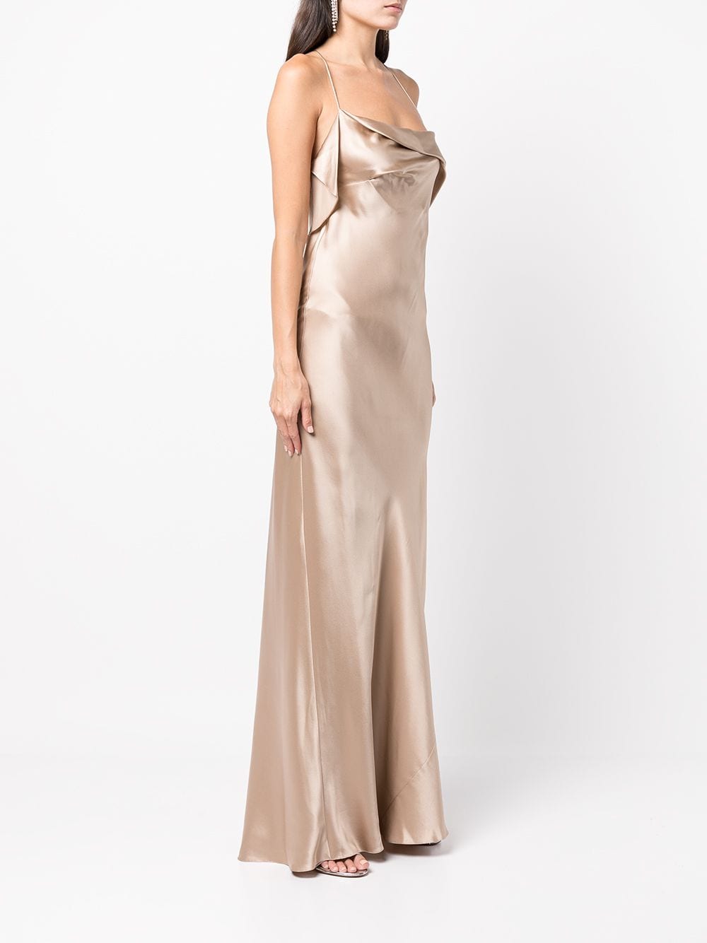 Shop Michelle Mason Silk Cowl Neck Gown In Neutrals