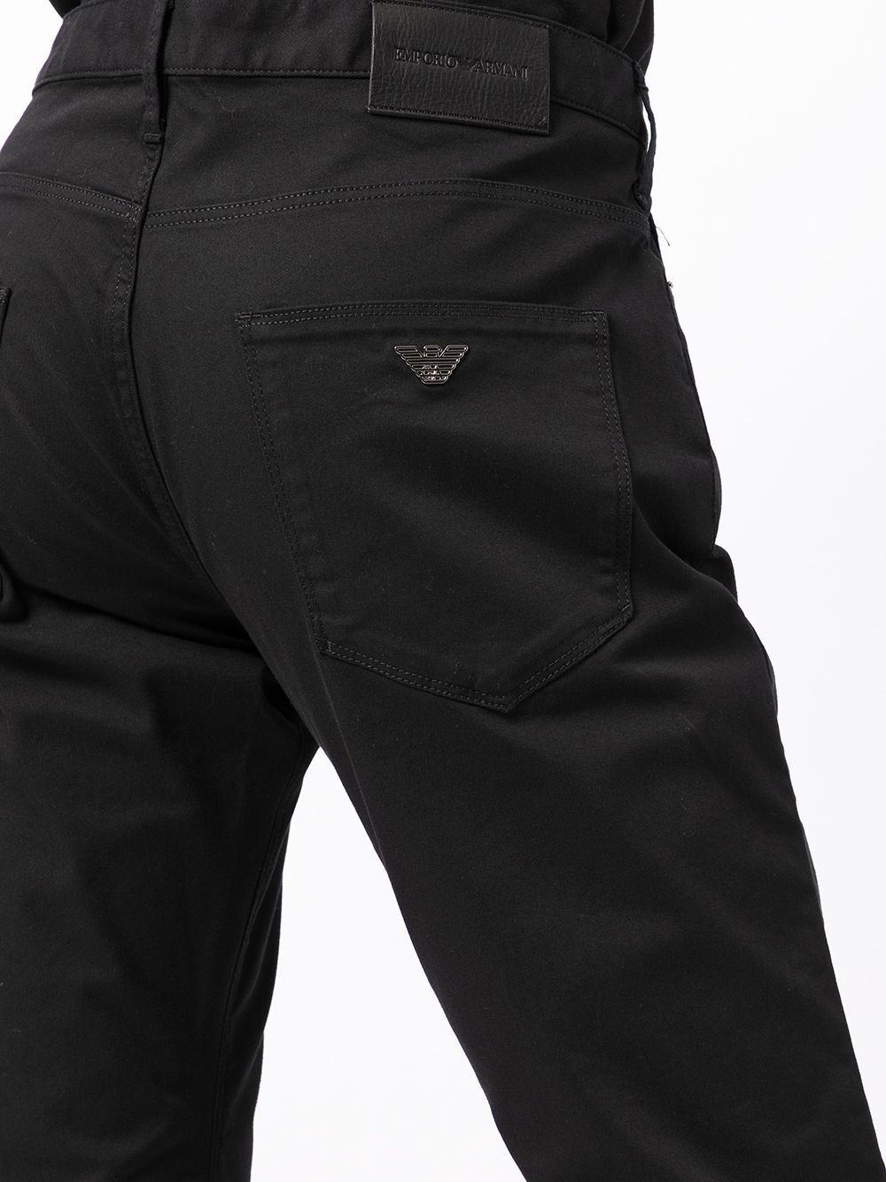 Shop Emporio Armani Logo-plaque Straight Leg Trousers In 黑色