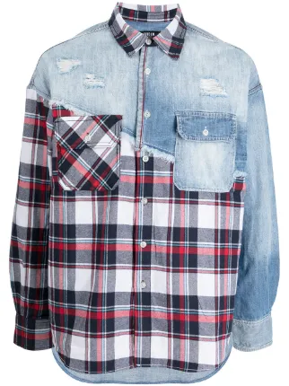 FIVE CM blue panelled long-sleeve check 