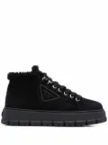Prada logo plaque shearling ankle boots - Black