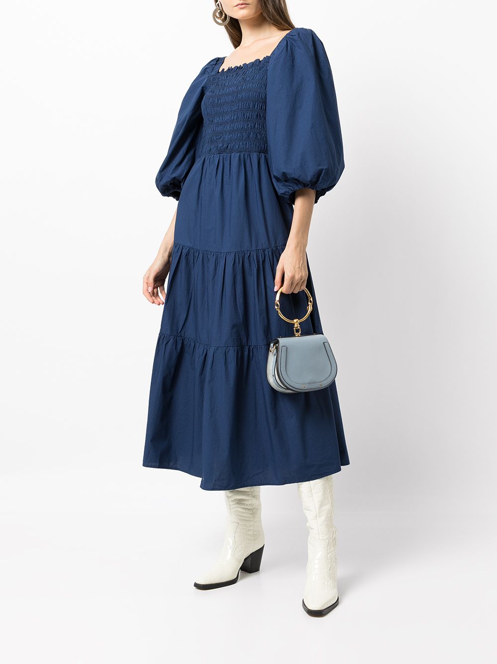Shop Sea Layered Midi Dress In Blue