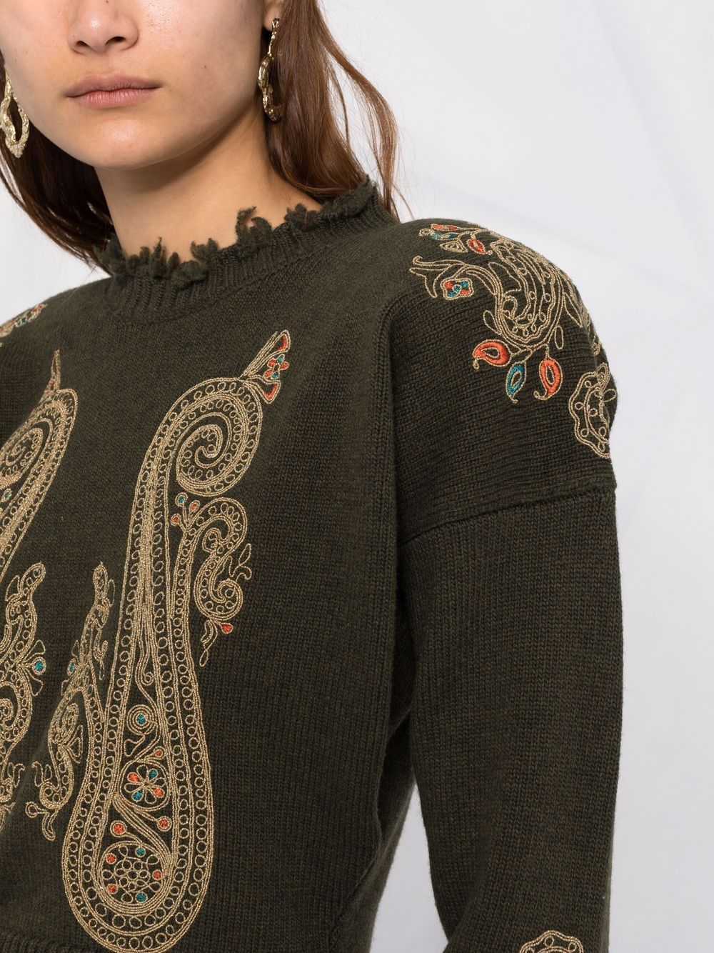 Shop Etro Maglie Embroidered Knit Jumper In Grün