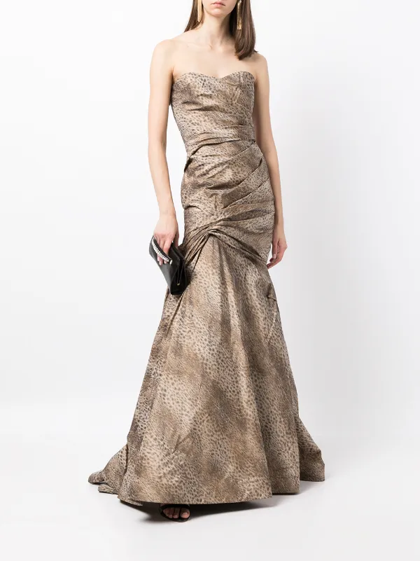 princess polly baby blue dress Monique Lhuillier Sleeveless Cheetah-Print Trumpet Gown