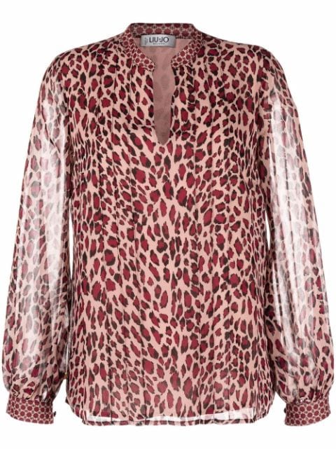LIU JO leopard-print sheer-sleeved Blouse - Farfetch