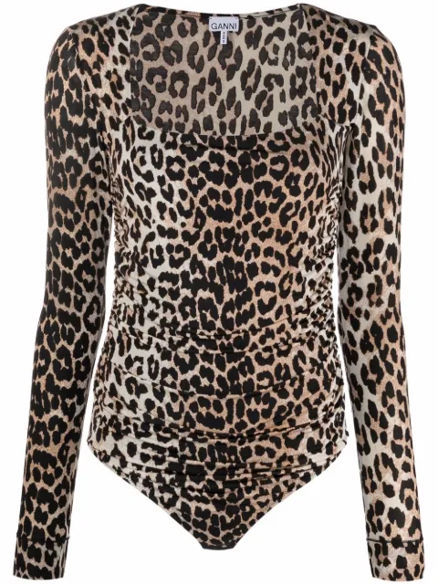 ganni 豹纹连体紧身衣