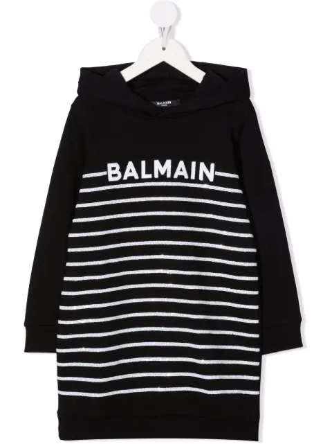 Balmain Kids Vestido com capuz e estampa de logo