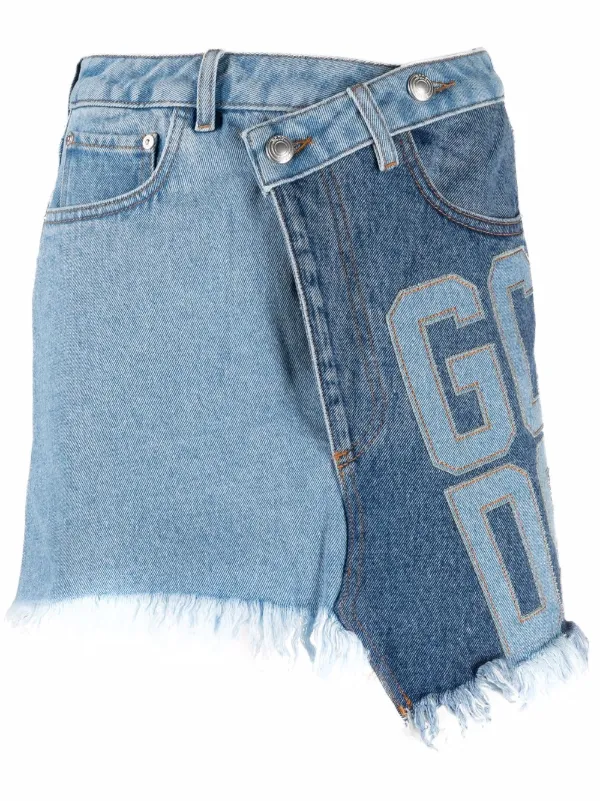 Gcds Patchwork Asymmetric Denim Skirt 