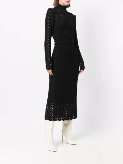 long-sleeve knitted midi dress black 