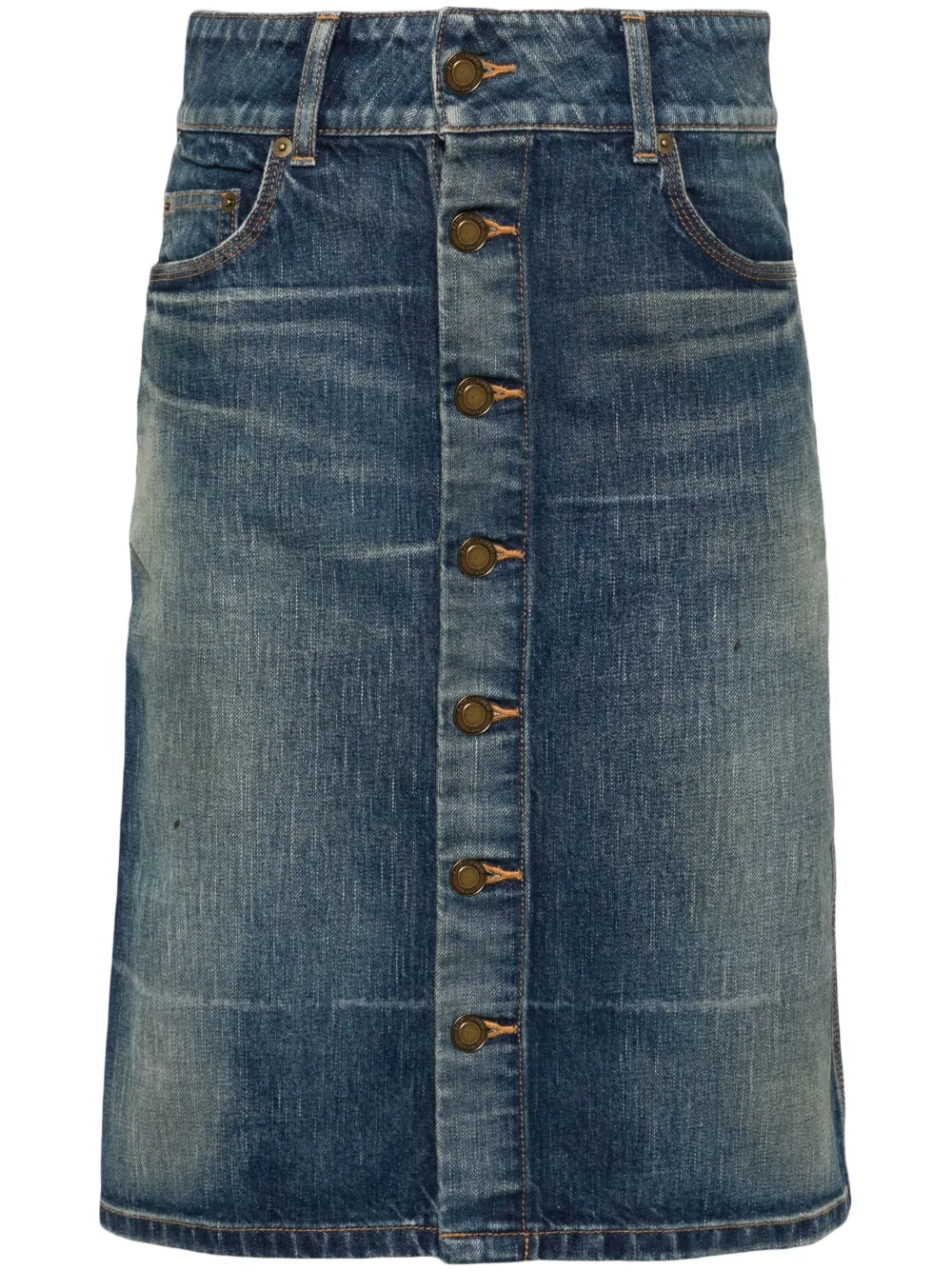 Saint Laurent high-waisted Denim Midi Skirt | Blue | FARFETCH