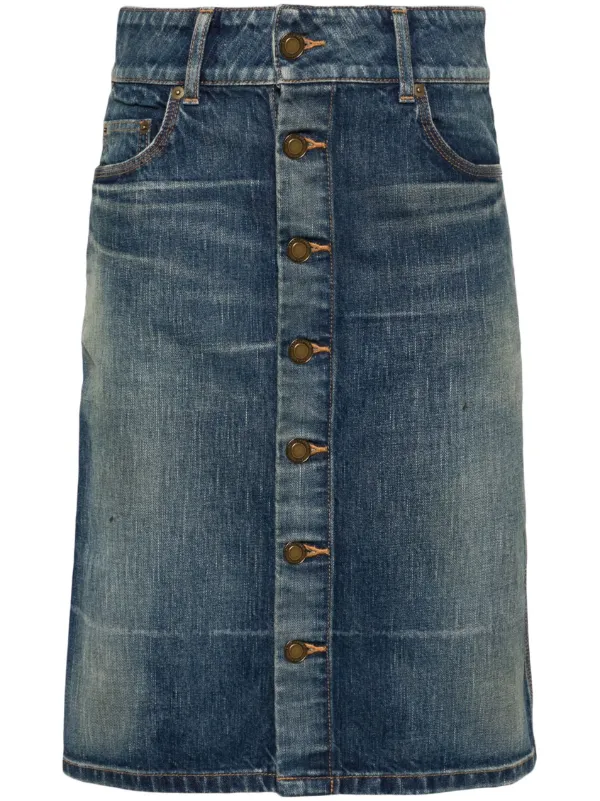 High waisted denim skirt midi best sale