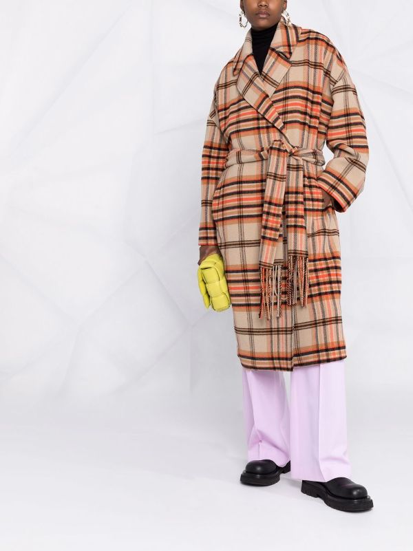 womens plaid belted coat