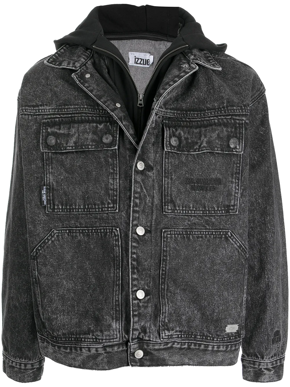 izzue hooded stonewashed denim jacket