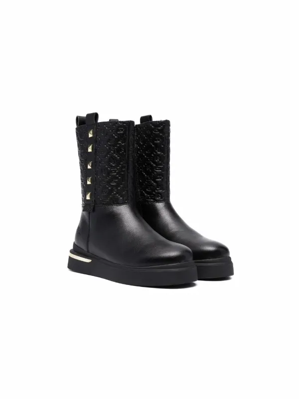 studded logo embossed boots