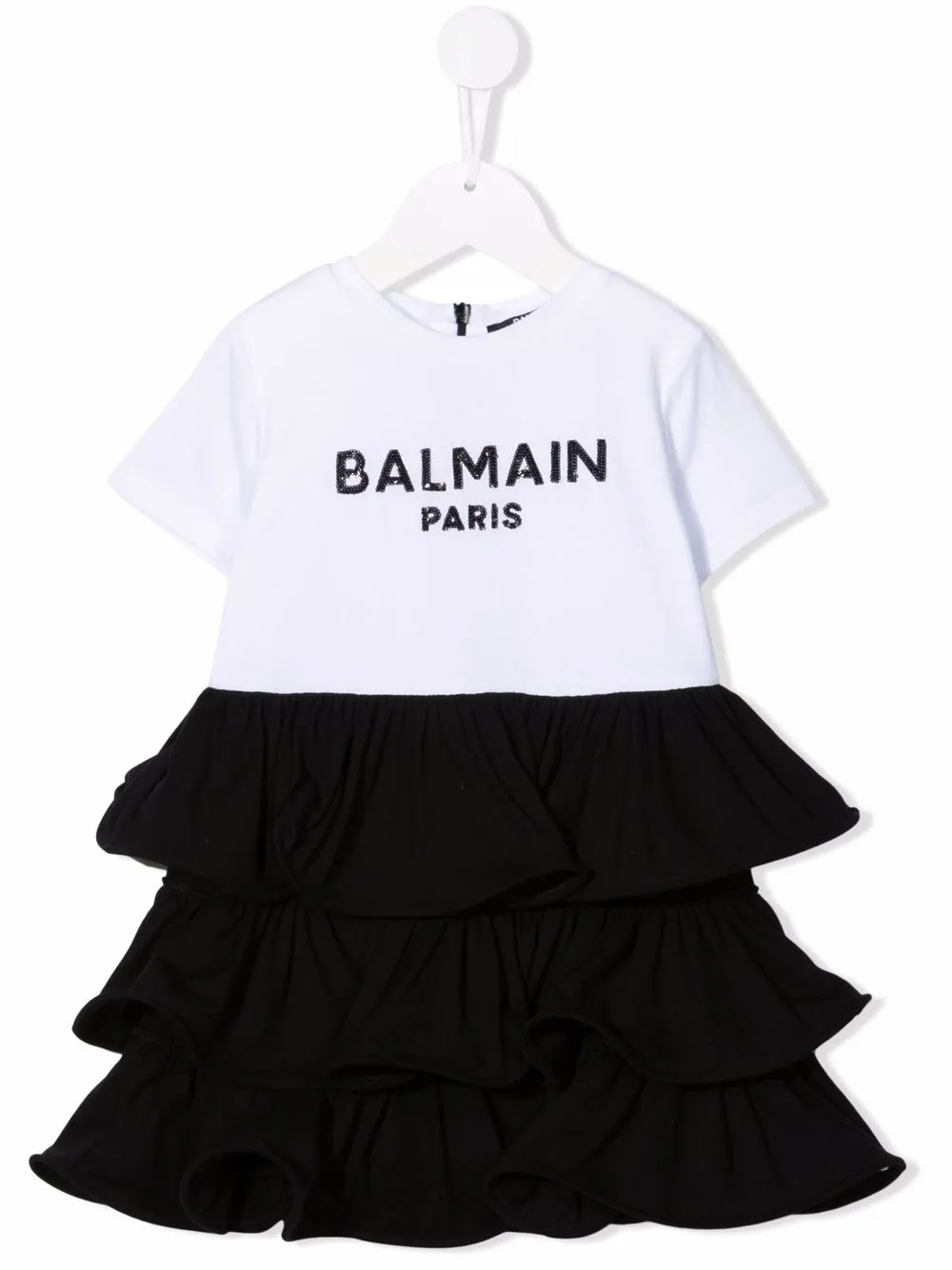 

Balmain Kids sequin-logo tiered dress - White