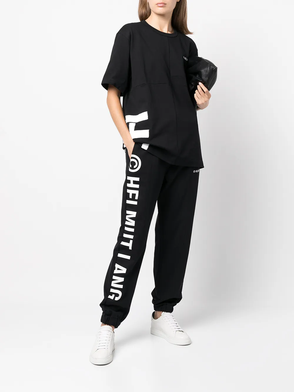 фото Helmut lang футболка в технике пэчворк с логотипом