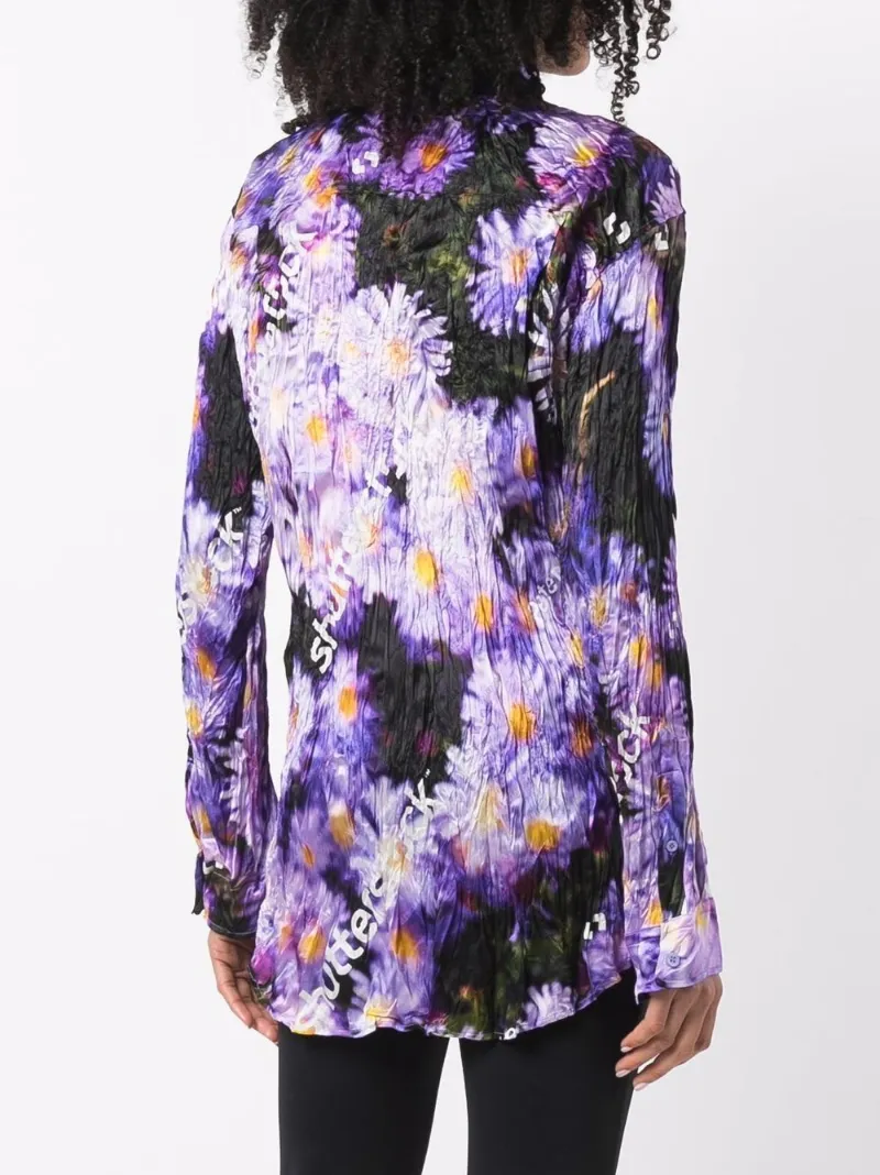 Balenciaga floral-print crinkled shirt purple | MODES