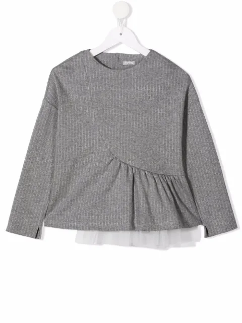 Il Gufo Tulle-panelled pinstriped top