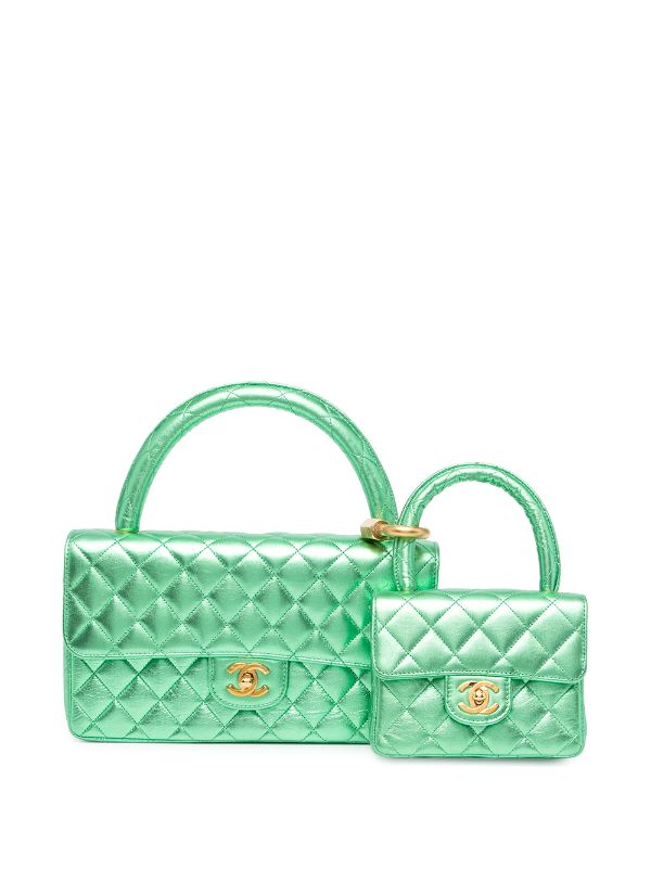 CHANEL Classic Single Flap 2 in 1 Handbag Lambskin Metallic Green 83223